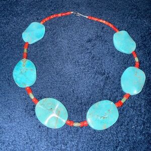 Woman’s Turquoise and Coral Beaded Necklace